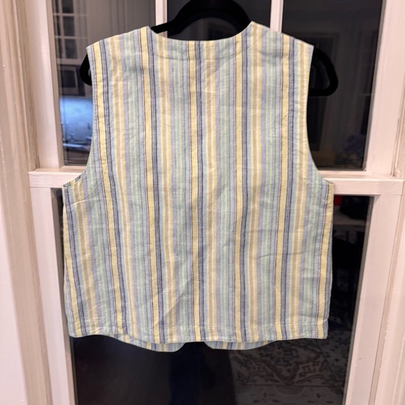 ORVIS Multicolor Stripe 100% Linen Sleeveless Button Down Vest Top Size Large - Picture 3 of 9